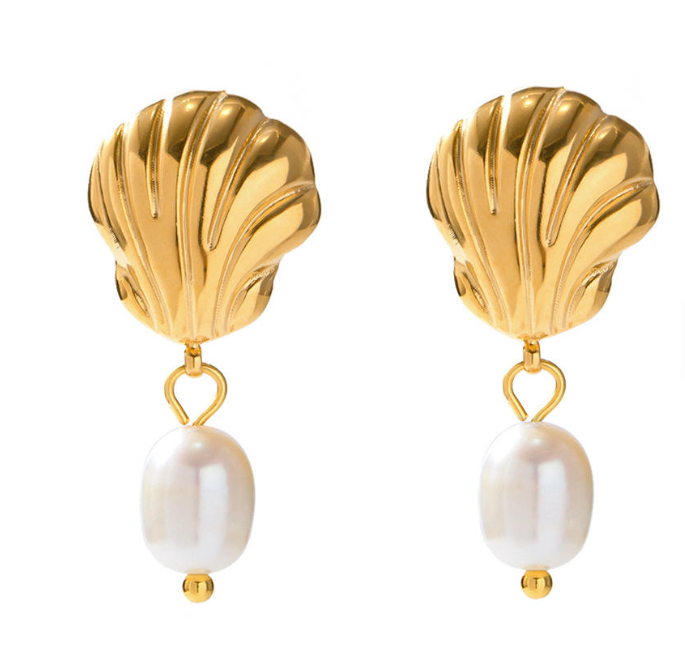 Orecchini Perla Marina placati oro 18k